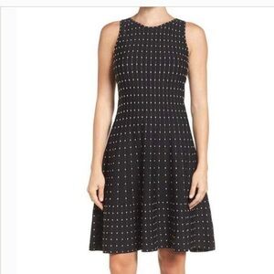Nic + Zoe Fit & Flare Sleeveless  Knit Midi Dress Black White Rectangle Dot Sz M